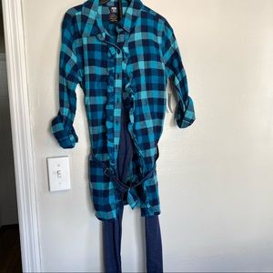 ROUTE 66 GIRLS RUFFLED FLANNEL/PANT SET WITH BELT